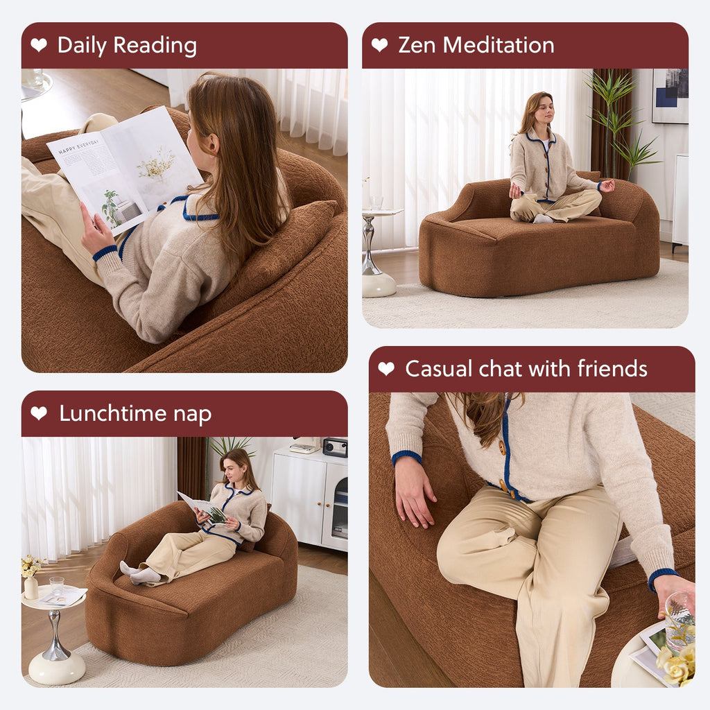 Chenille Curved Chaise Longue Chair with Compression Cushion - Modern