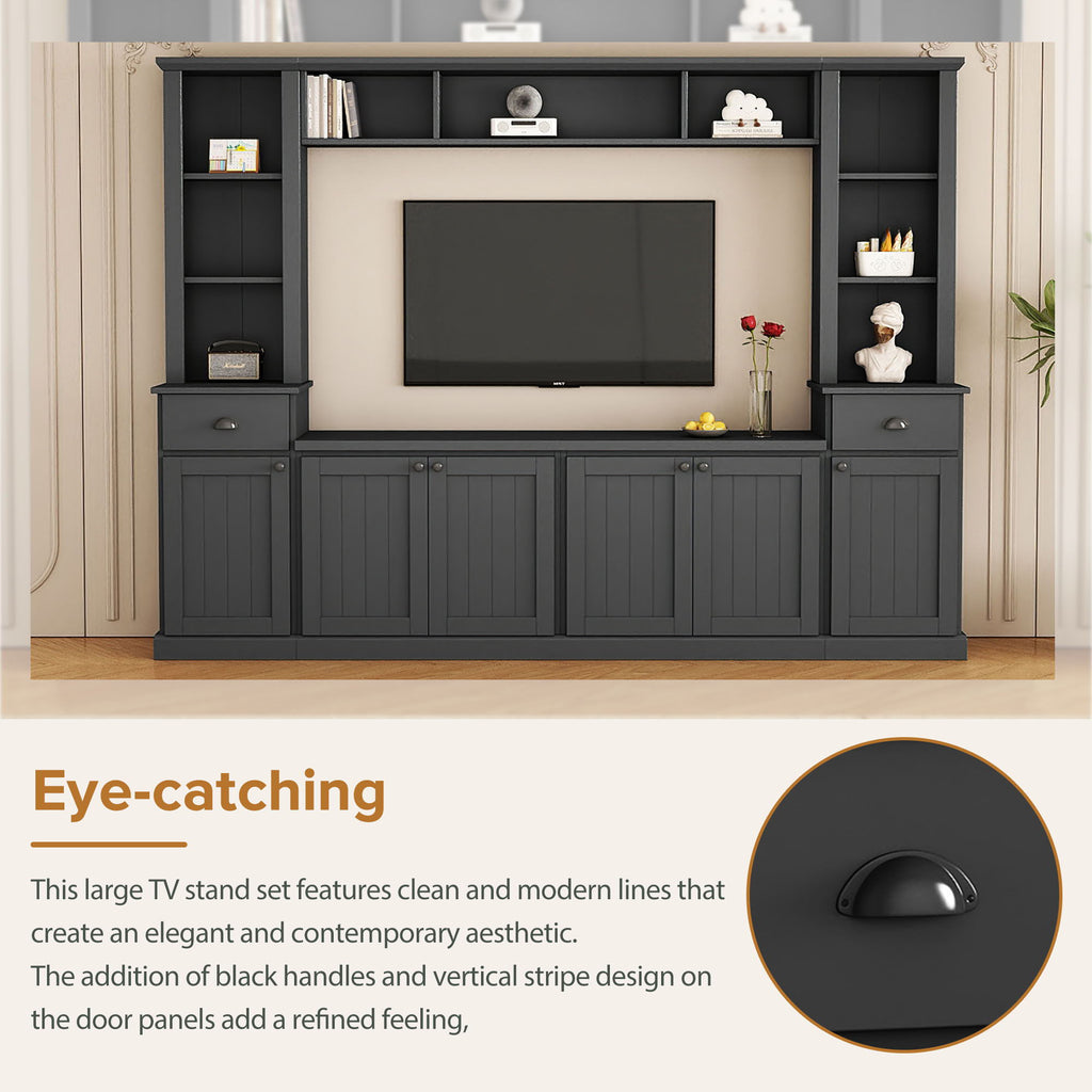 Minimalist Entertainment Wall Unit Set with Adjustable Bridge for TVs Up to 75" - White or Black