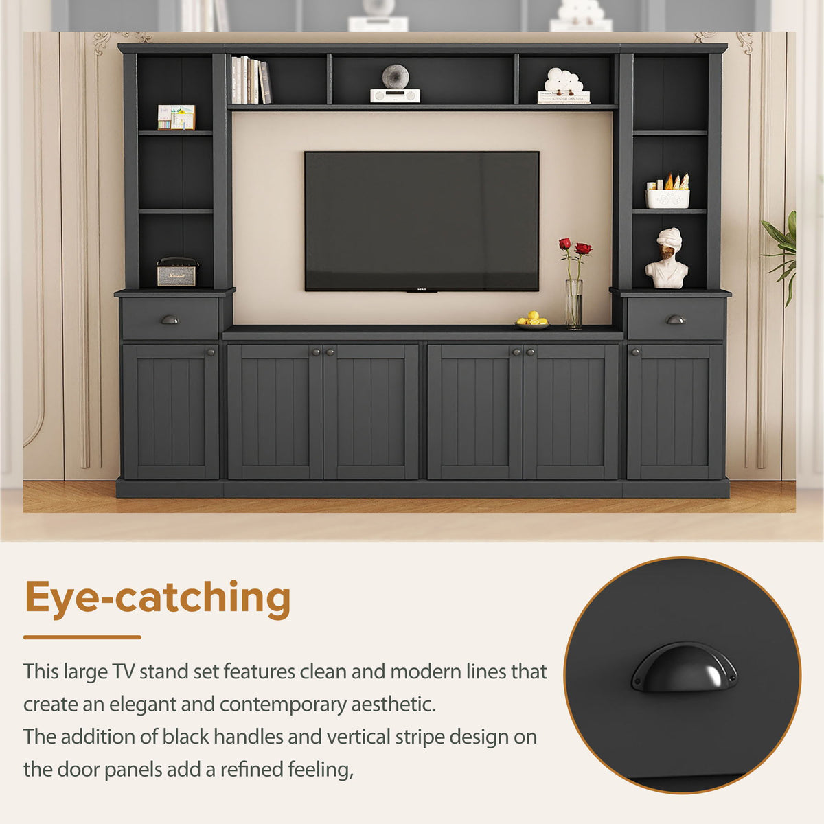 Minimalist Entertainment Wall Unit Set with Adjustable Bridge for TVs Up to 75" - White or Black