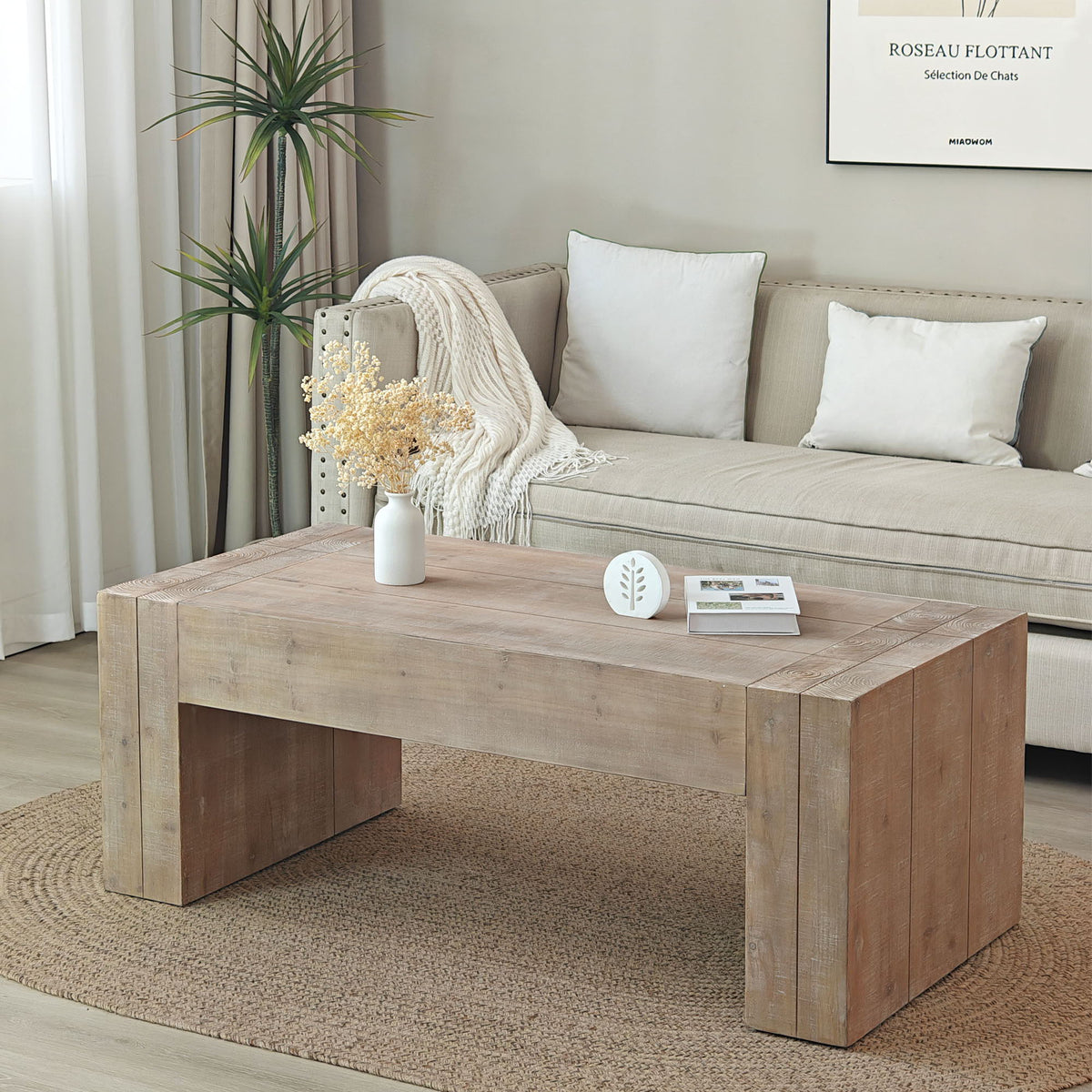 Minimalist Rectangular Center Table for Living Room with Wood Construction - Light Brown or Black