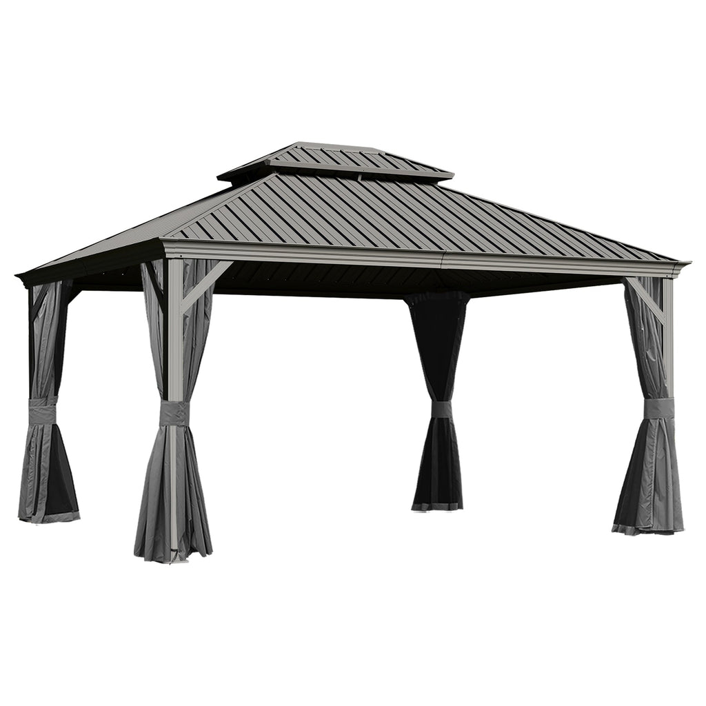 13x15FT Hardtop Outdoor Gazebo with Double Roof - Gray or Brown