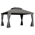 13x15FT Hardtop Outdoor Gazebo with Double Roof - Gray or Brown