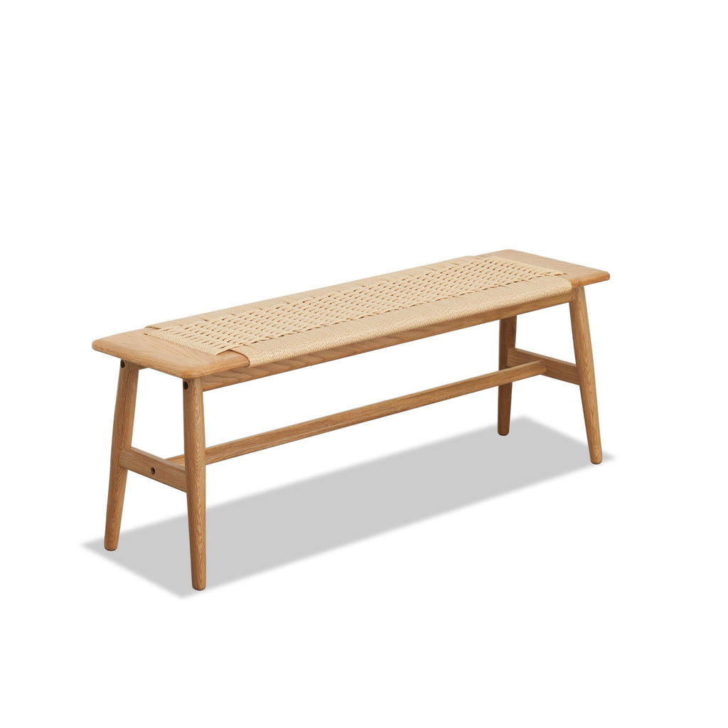 Woven Design Dining Bench with Cane Seat - Natural Oak