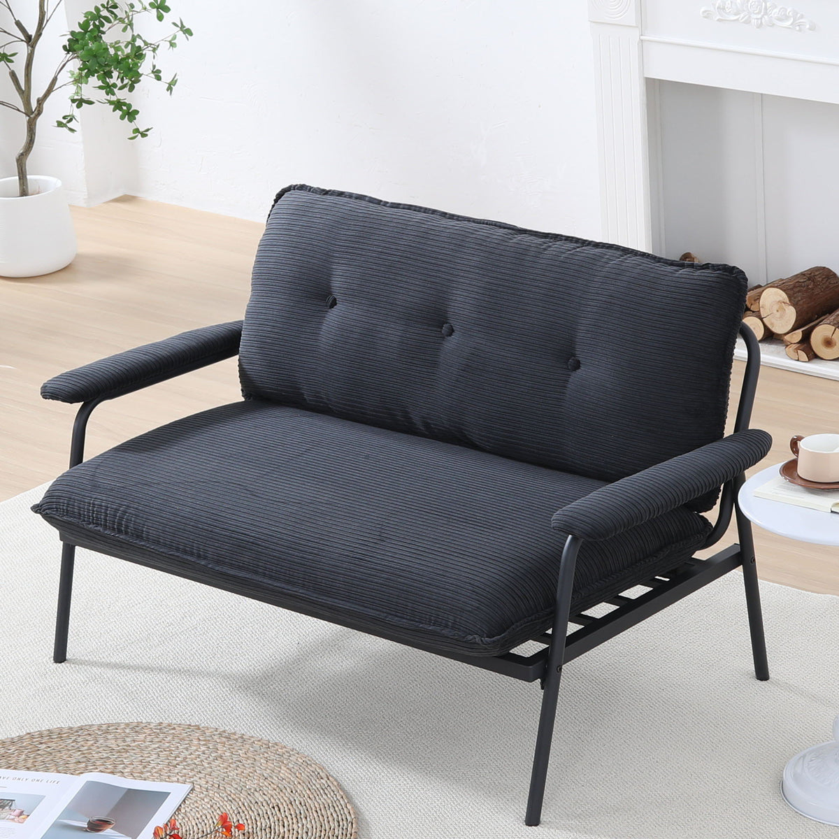Modern Metal Frame Stationary Sofa with Sponge Filling - Pink, Green, or Black
