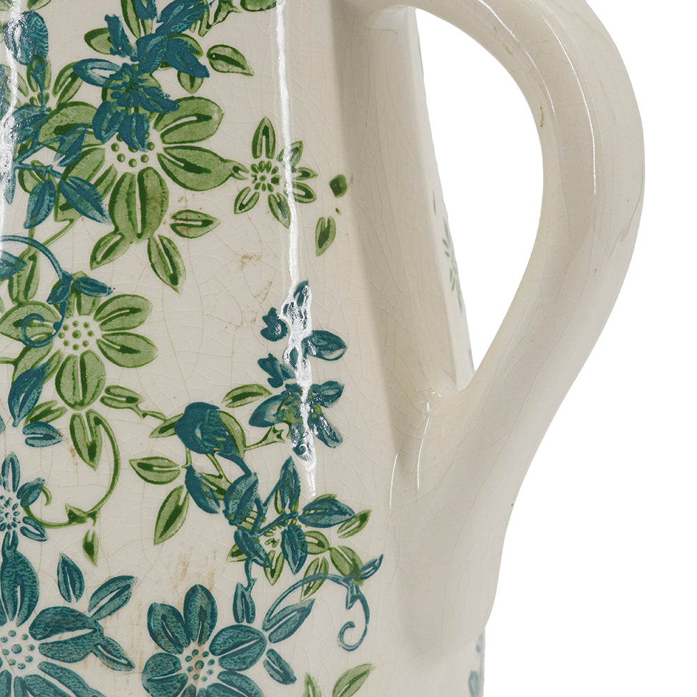 Floral Pitcher Vase with Garden-Inspired Design - Ivory