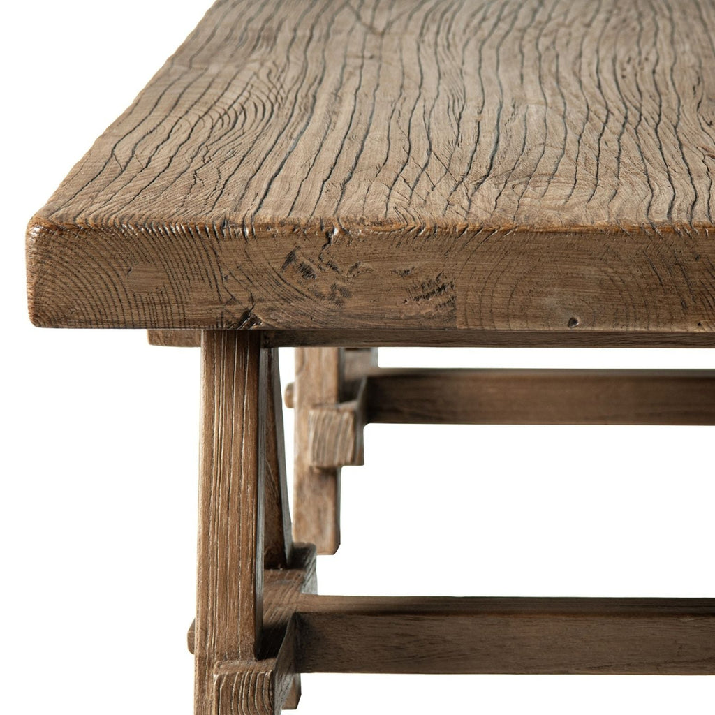 Trestle Coffee Table with Solid Reclaimed Elm Construction - Dark or Light Brown
