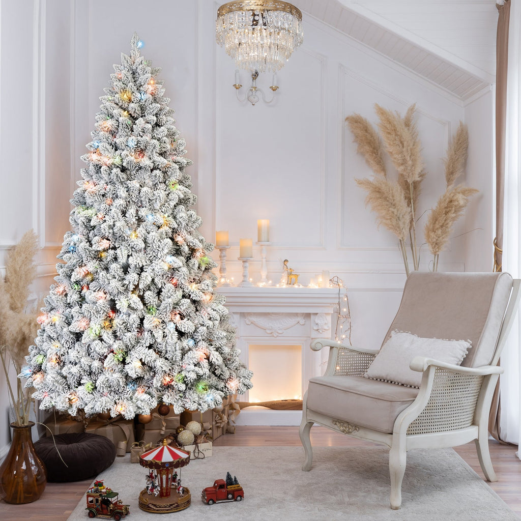 4Ft Flocked Christmas Tree with 150 Colorful UL Lights - White