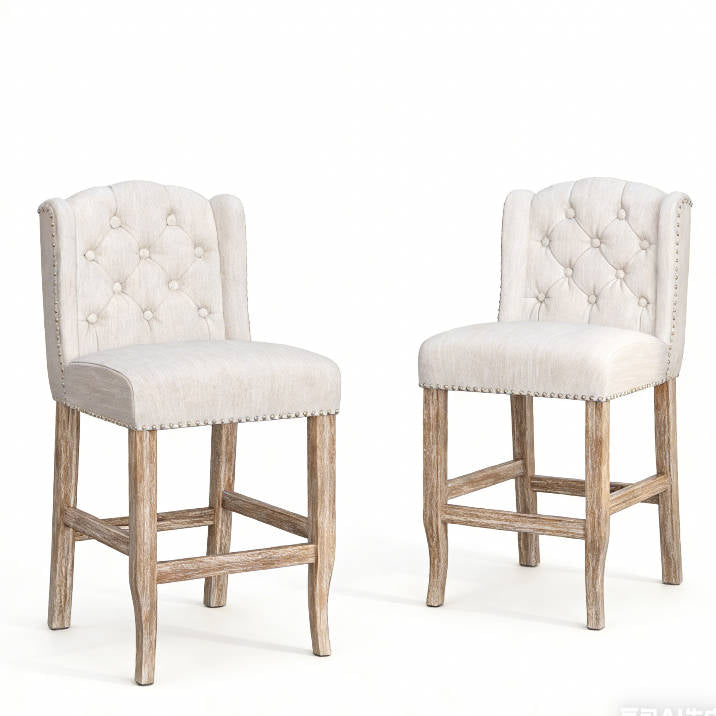 Beige Vienna Contemporary Fabric Tufted Wingback Counter Stools with 26.78'' Seat Height - Set of 2