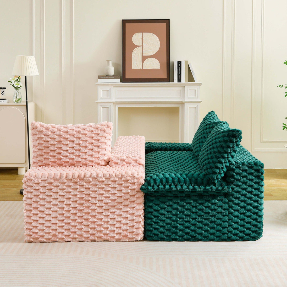 Luxury Multifunctional Sofa for Living Room with Adjustable Layout - Black, Dark Green, White, Pink