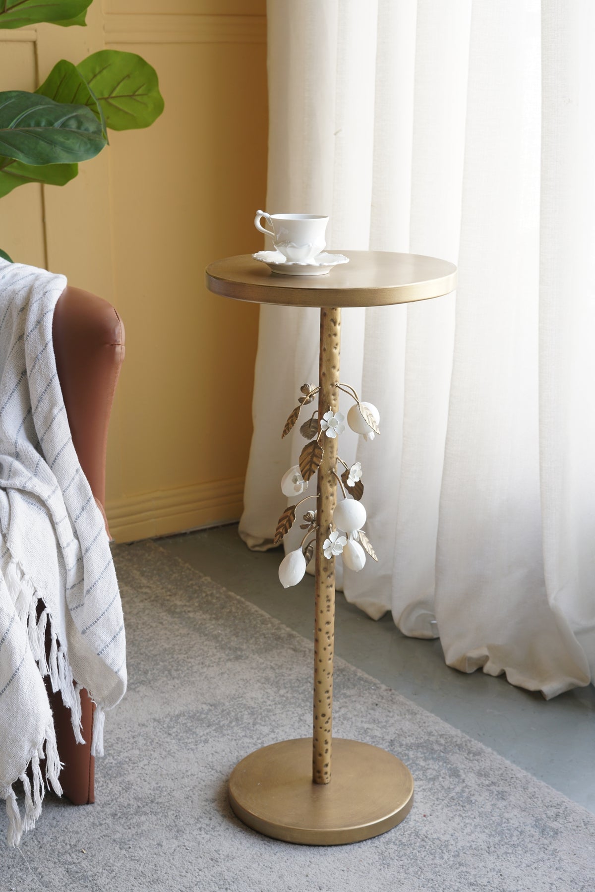 Round Iron Side Table with Botanical Details