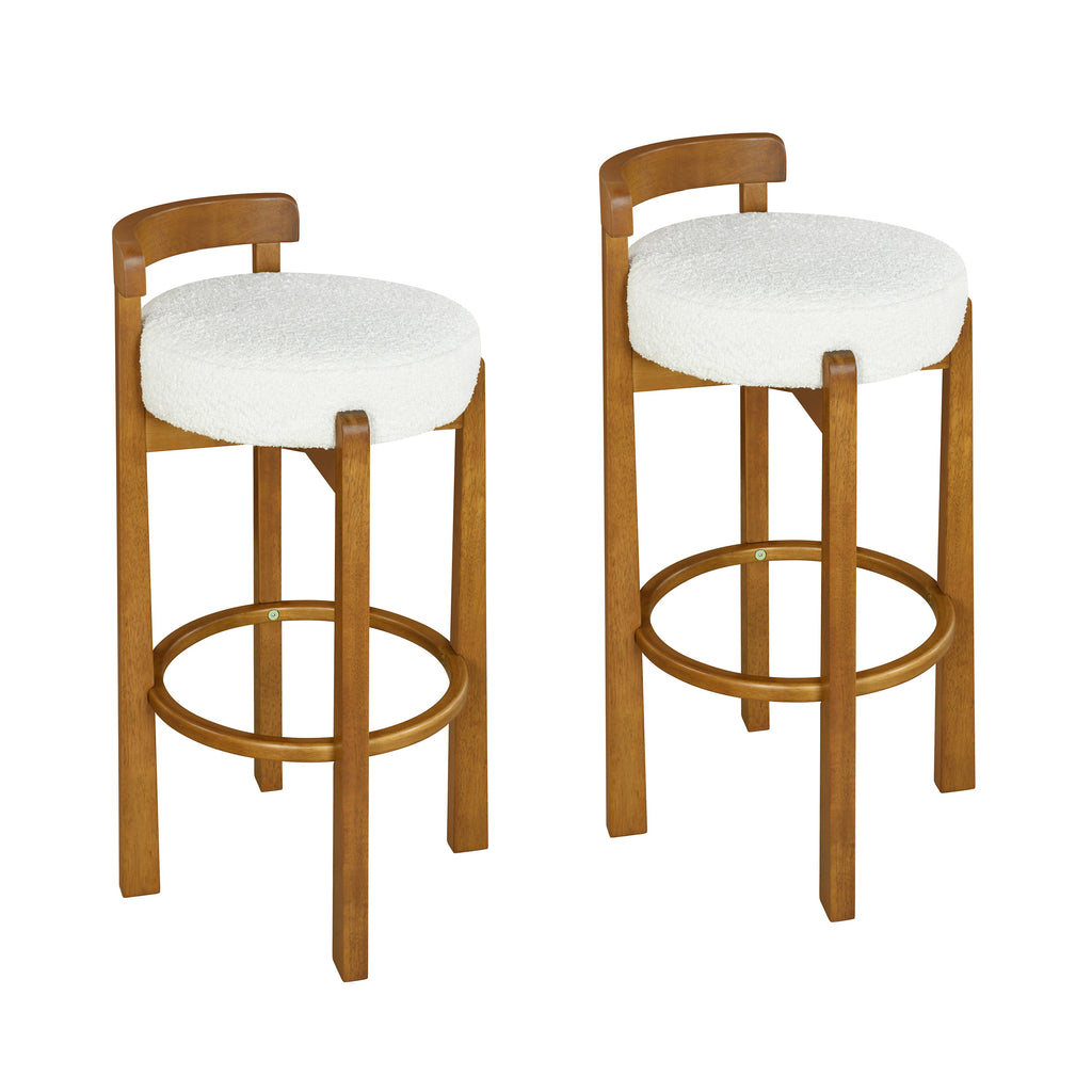 Walnut Wooden Low Back Barstool with Padded White Seat - Walnut