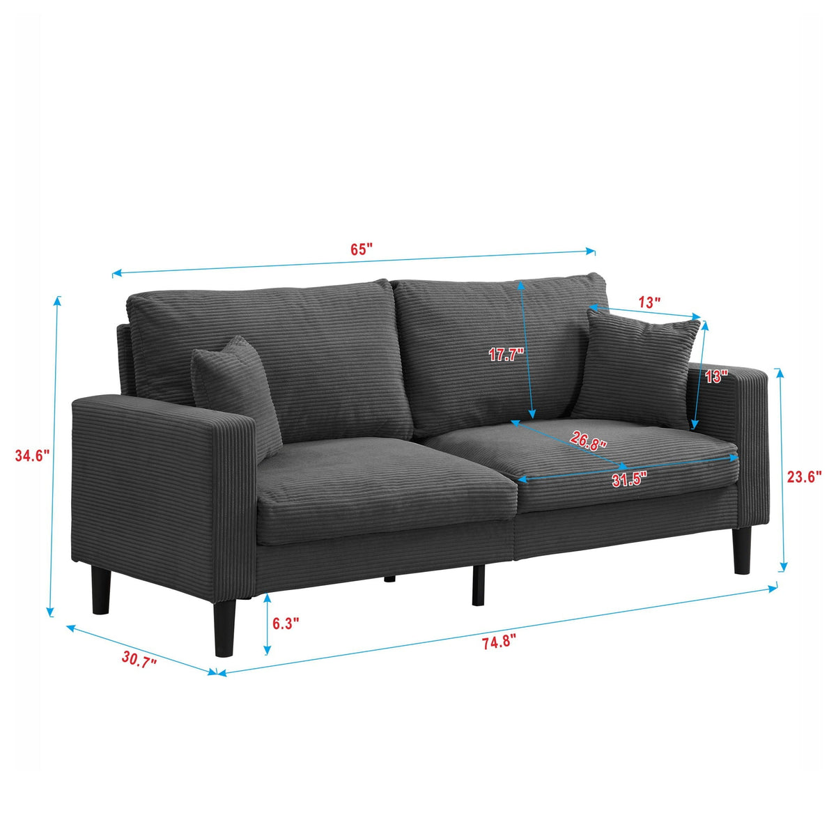 Modern Upholstered 2 Piece Sofa Set