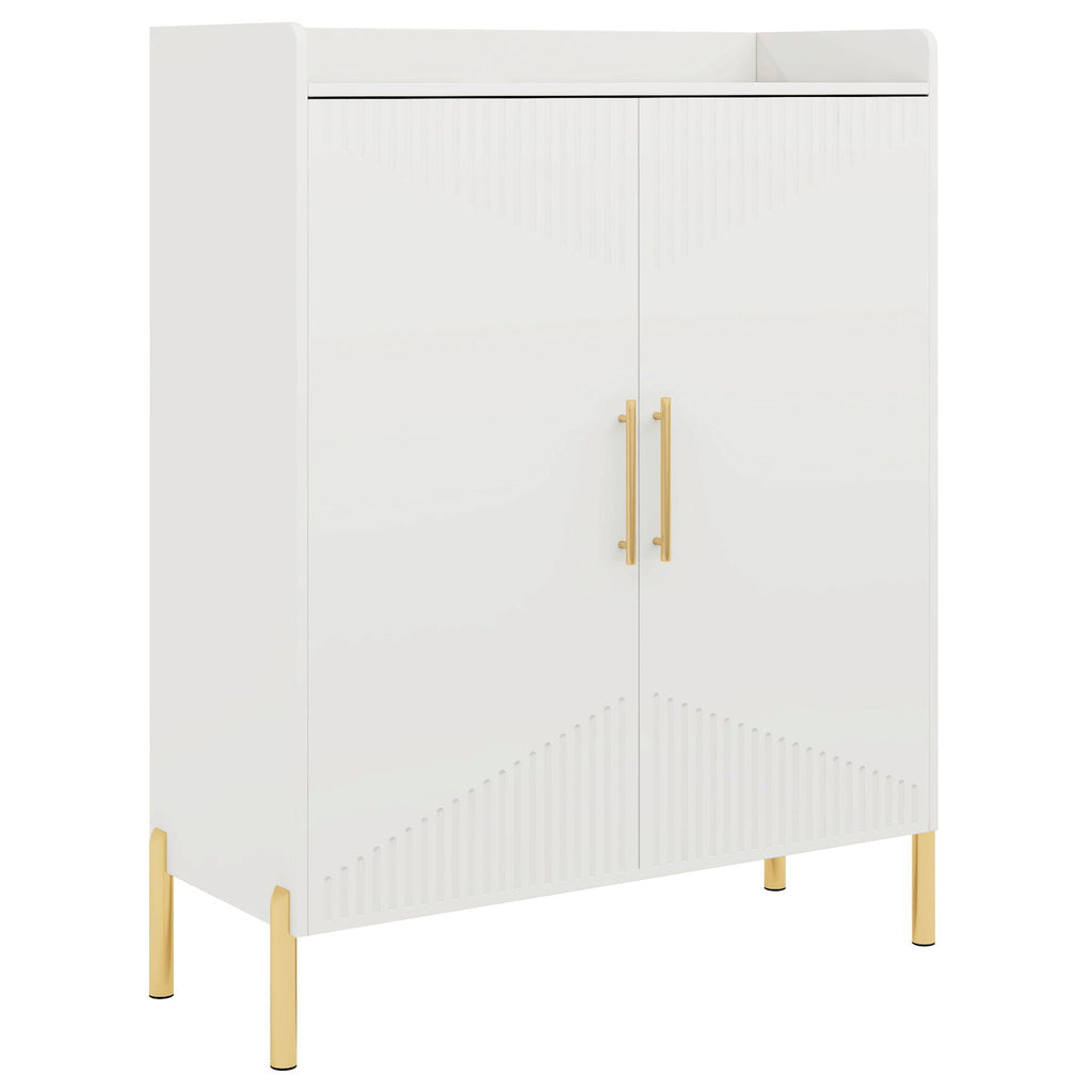 6 Tier Entryway Shoe Cabinet with Doors - Wood & Metal - Light Brown or White