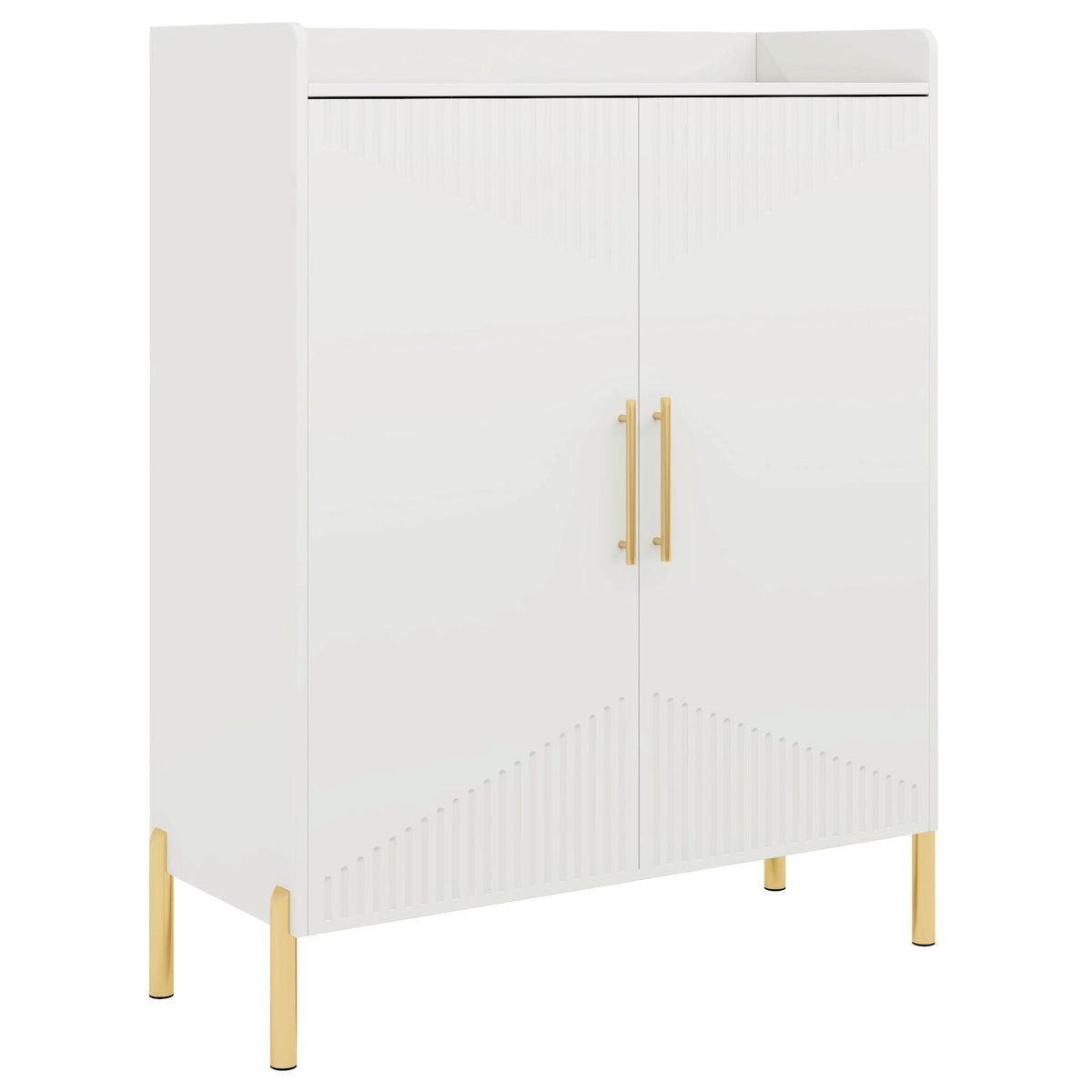 6 Tier Entryway Shoe Cabinet with Doors - Wood & Metal - Light Brown or White