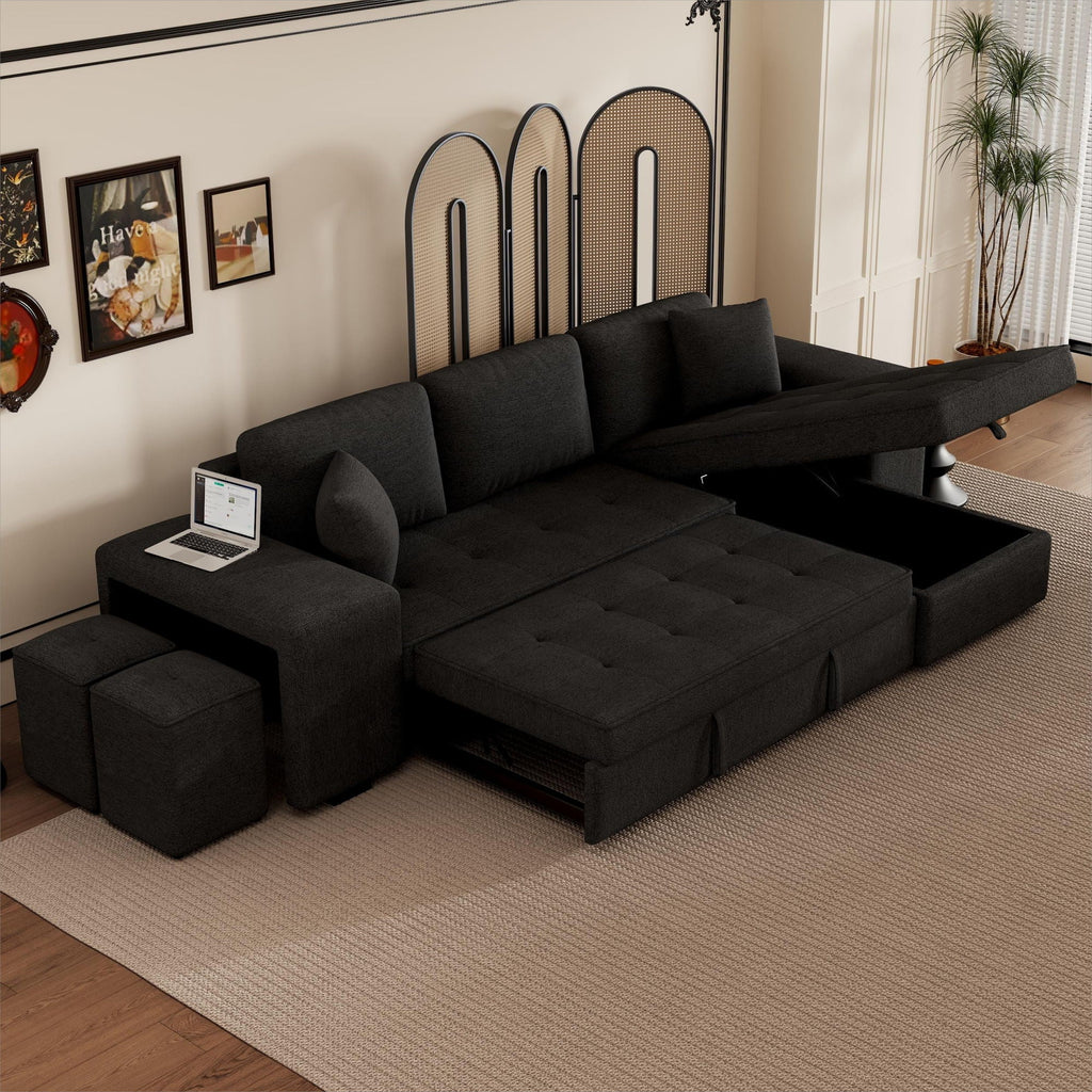 Reversible L-Shape Sleeper Sectional Sofa with Storage Chaise and 2 Stools - Multiple Colors