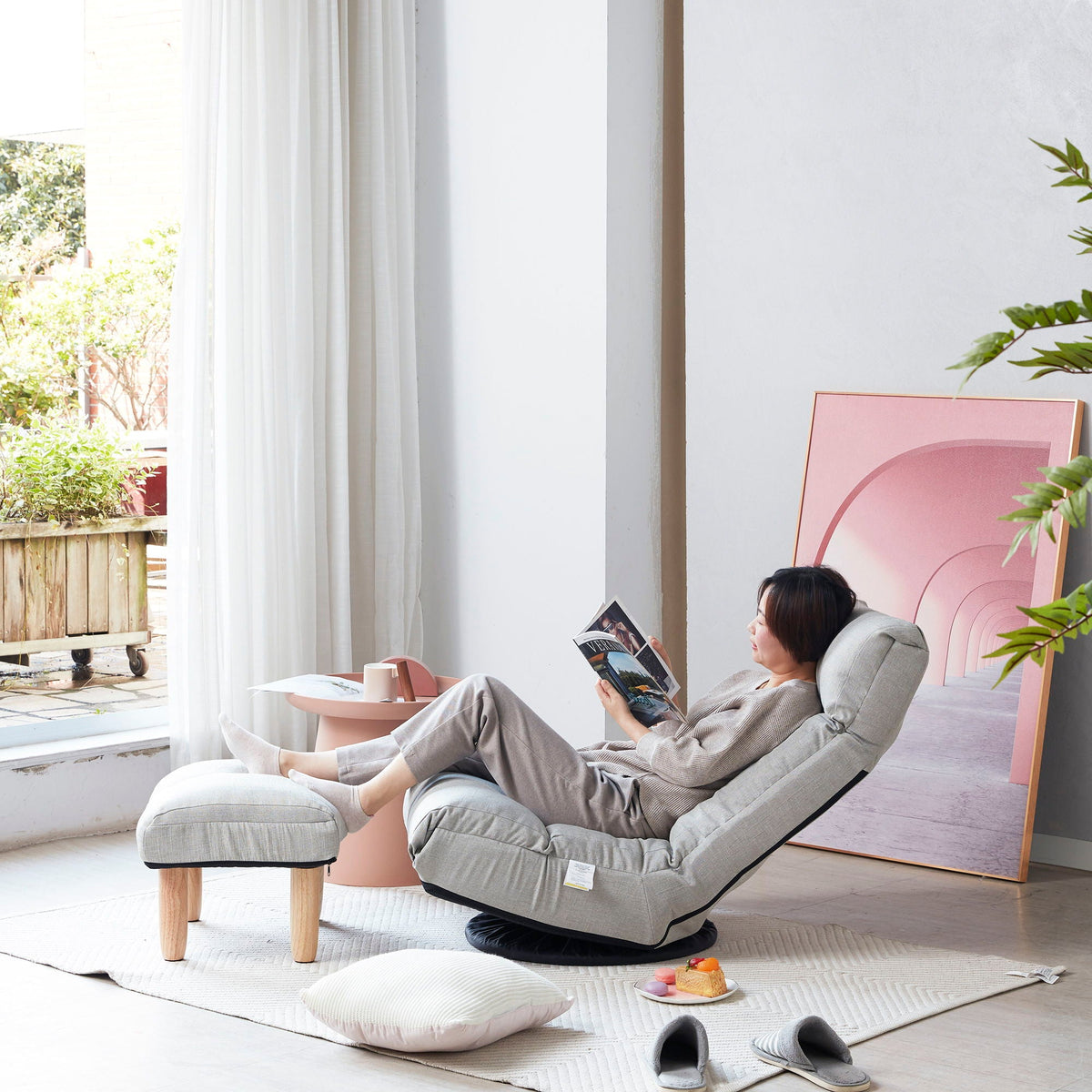 Adjustable Japanese Reclining Floor Chair Sofa With Metal Frame