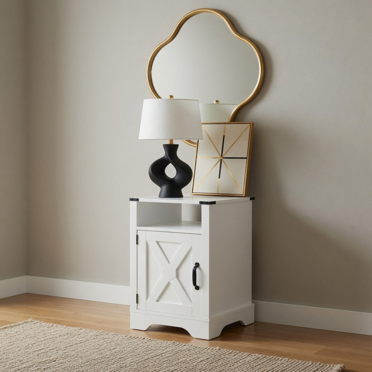 Farmhouse Nightstand with Charging Station & Storage - Multiple Colors