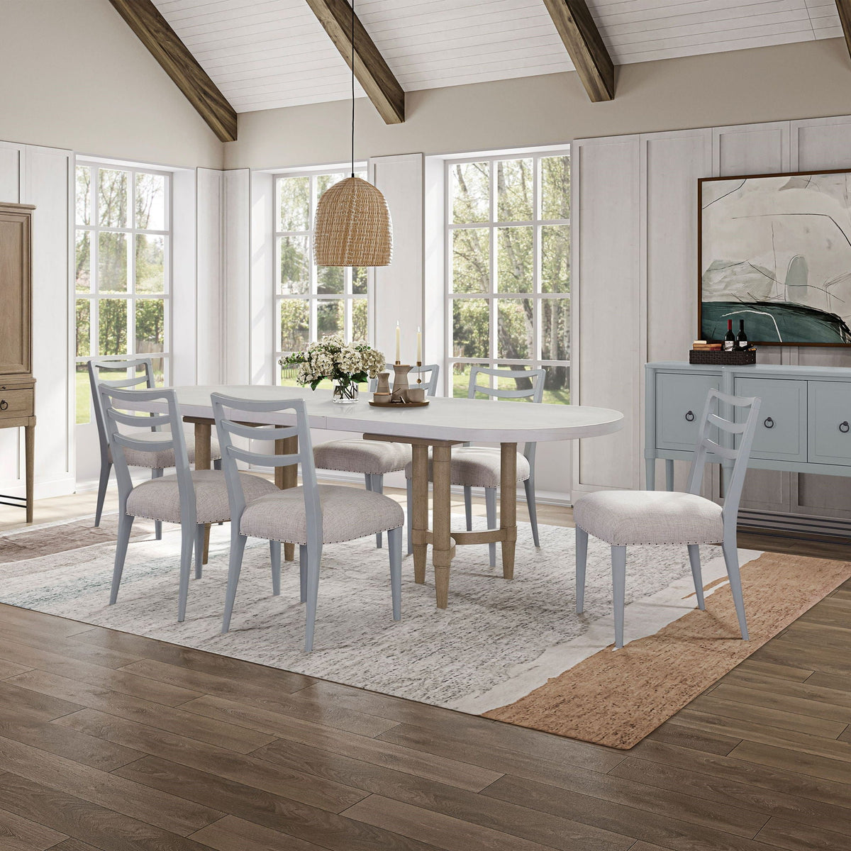 Double Pedestal Dining Table with Expandable Leaf - Sand