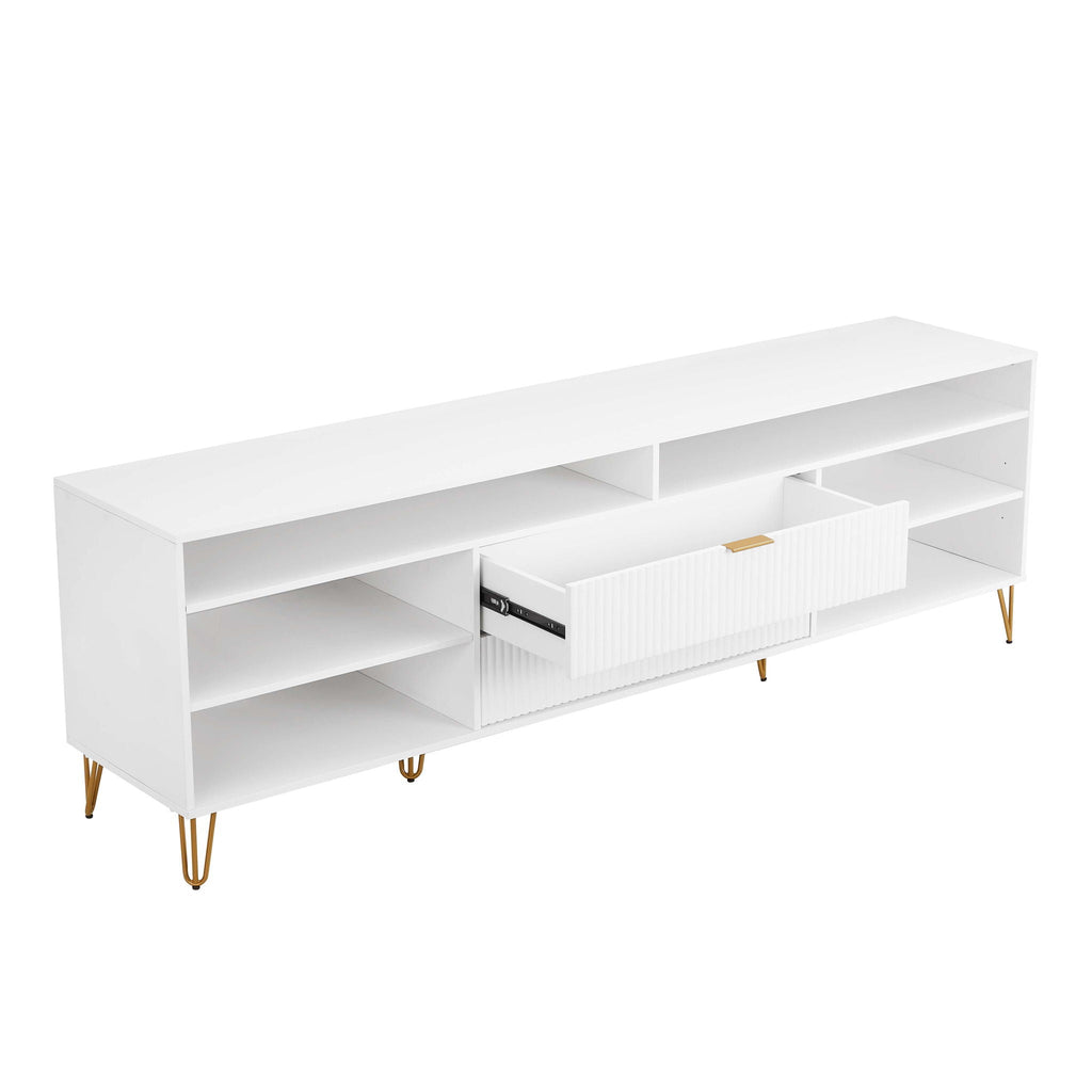 Fluted TV Stand with Storage and Metal Legs - Multiple Colors