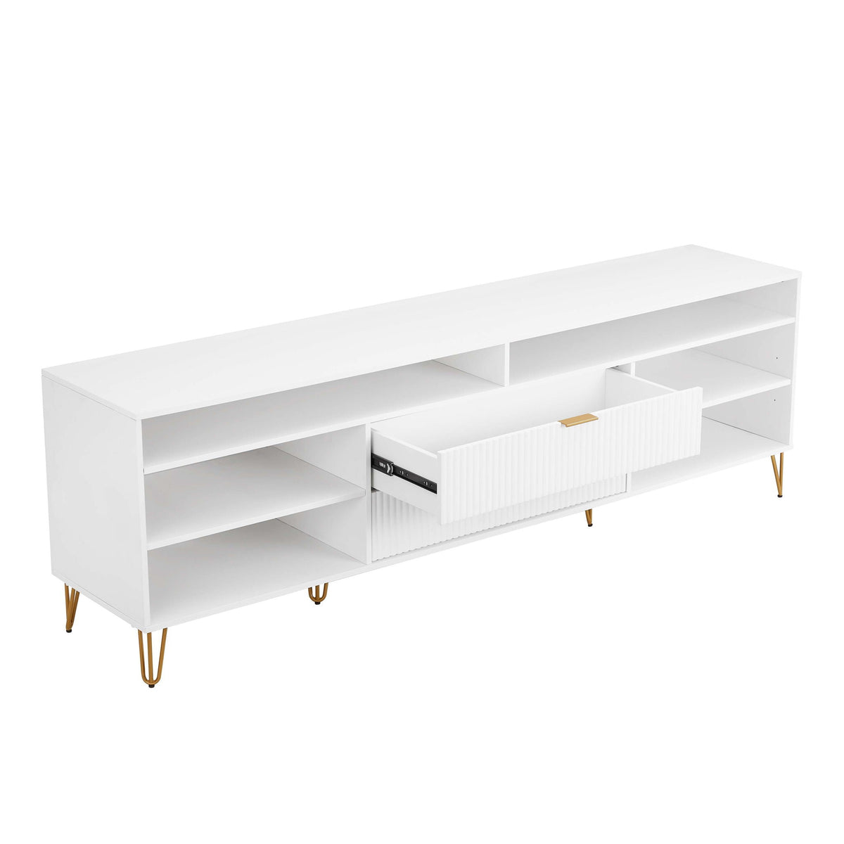 Fluted TV Stand with Storage and Metal Legs - Multiple Colors