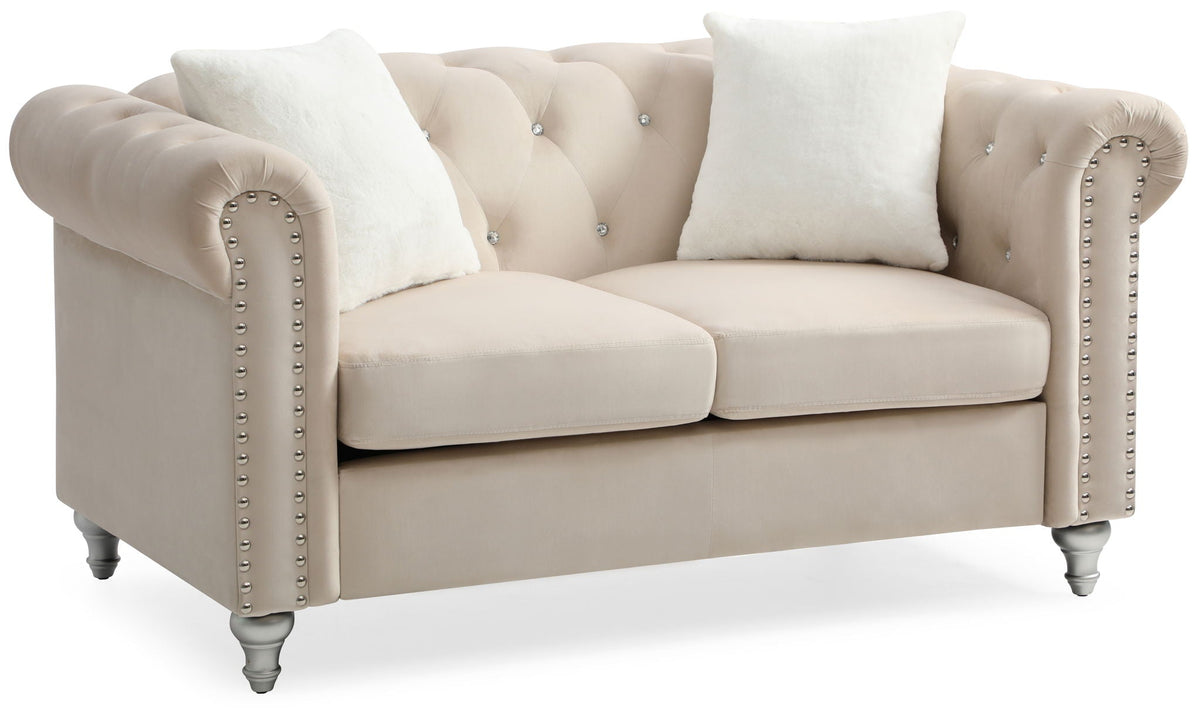 Contemporary Loveseat with Jeweled Tufted Design - Multiple Colors