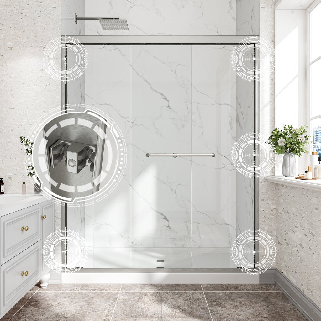 Brushed Nickel Double Bypass Sliding Shower Door with Reversible Installation - 60" W x 72" H