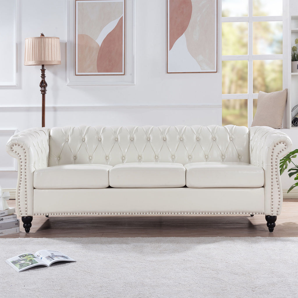 Rolled Arm Chesterfield 3 Seater Sofa with Fire-Resistant Upholstery - Multiple Colors