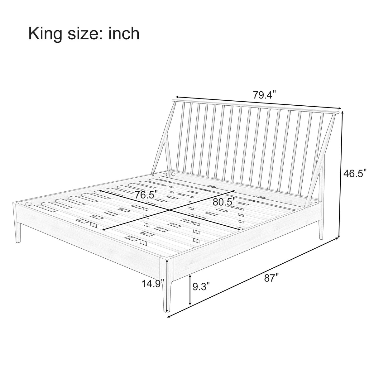 Bohemian Platform Bed with Tall Headboard - Dark Brown or Black