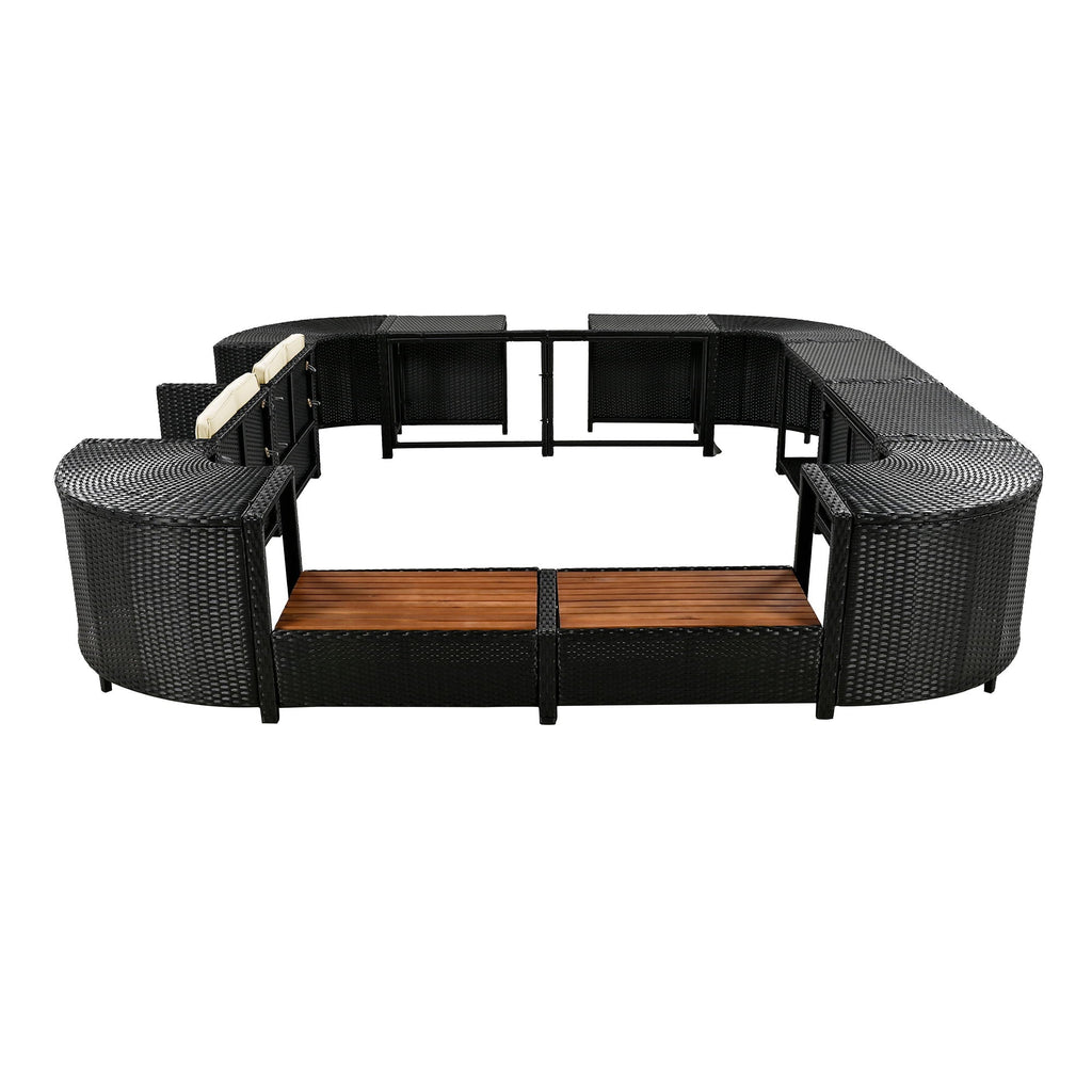 Spa Surround Outdoor Rattan Sectional Sofa Set with Storage - Dark Gray or Beige
