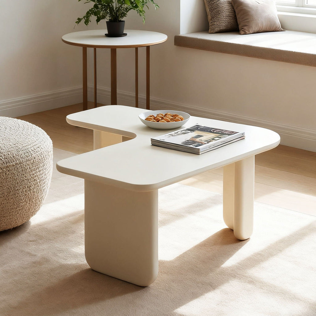 L-Shape Coffee Table with Modular Nesting Design - White or Dark Brown