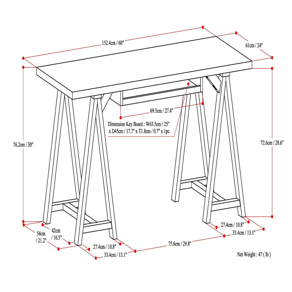 Handcrafted Sawhorse Writing Desk with Solid Wood Construction - Dark Brown or White