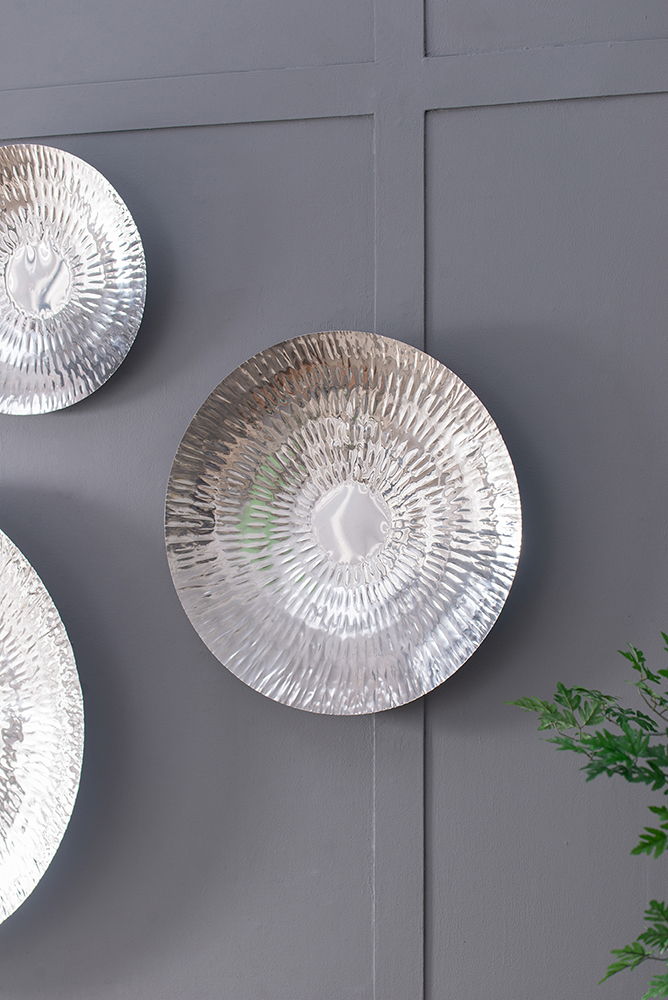 Textured Oversized Disc Wall Decor with Concealed Mounting - Silver