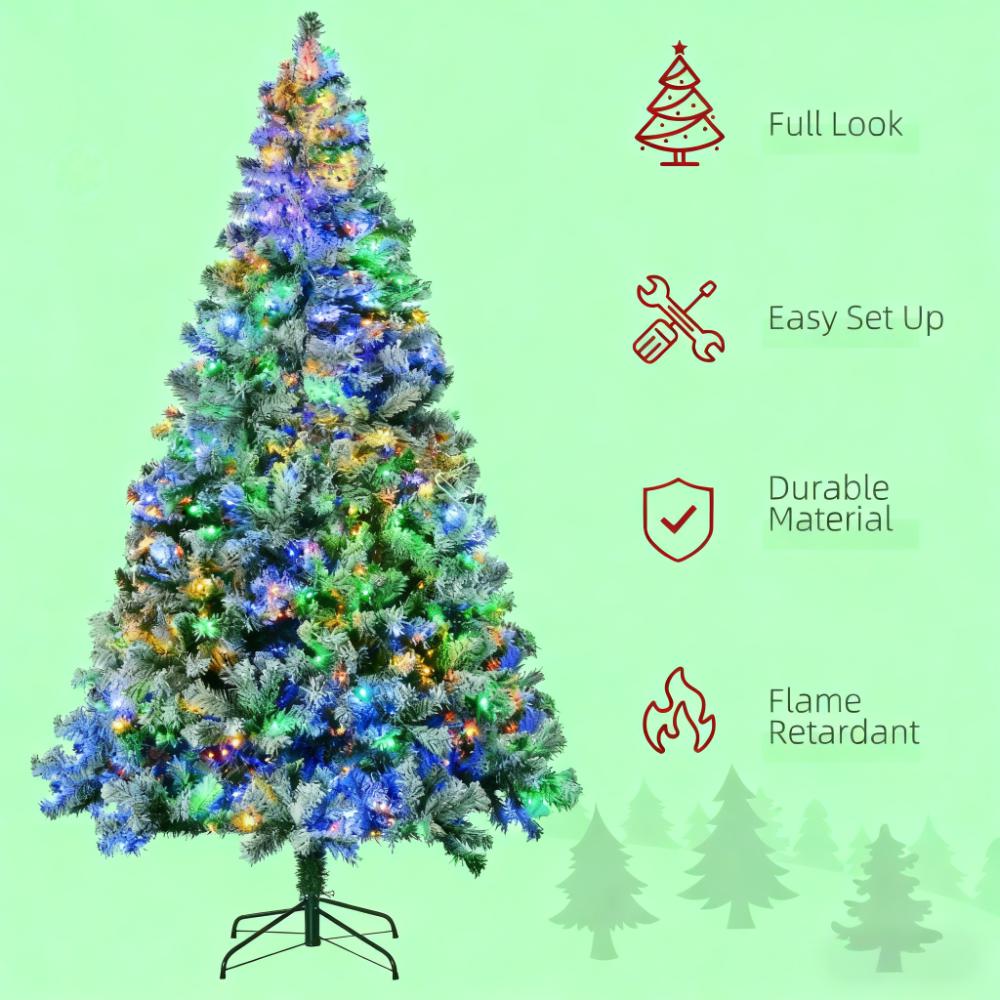 Artificial Snow Christmas Tree with Frosted Branches and LED Lights - Green