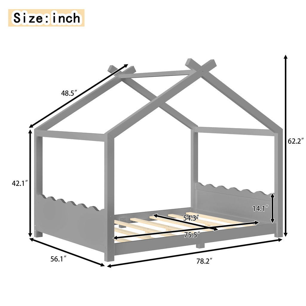 Full House Floor Bed with Support Slats - Gray