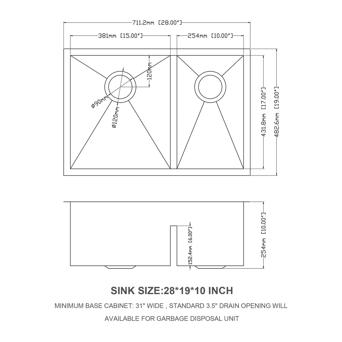 Modern Double Bowl Undermount Sink with 10" Deep Basins - Gray