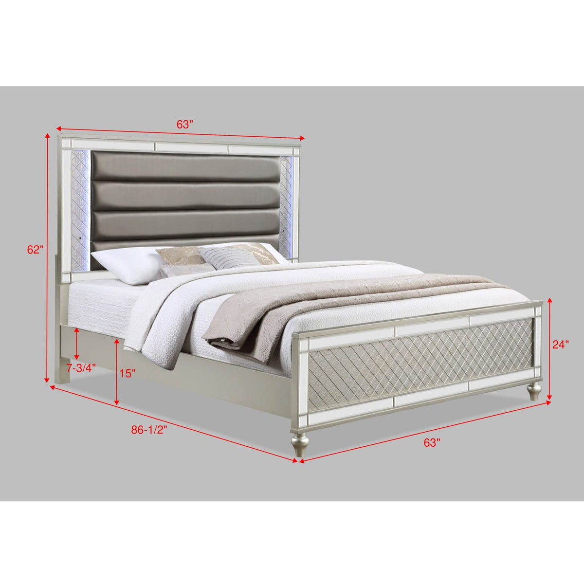 Modern Panel Bed Wit Tufted Design And Integrated LED Lighting