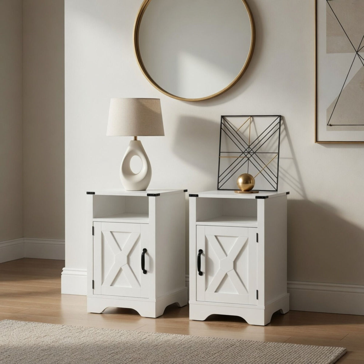 Farmhouse Nightstand with Charging Station & Storage - Multiple Colors