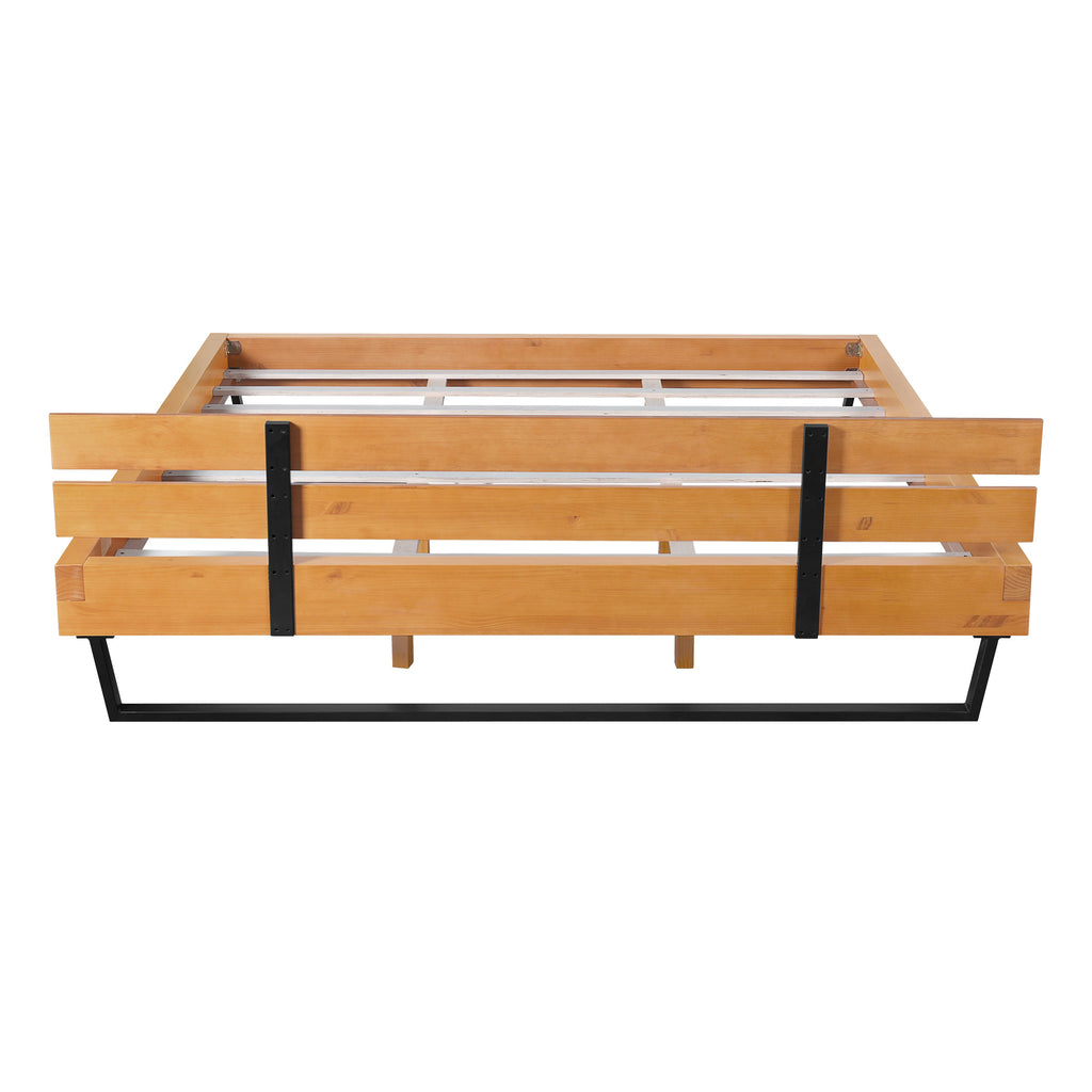 Pine Wood King Bed Frame with Iron Accents - Natural/Black