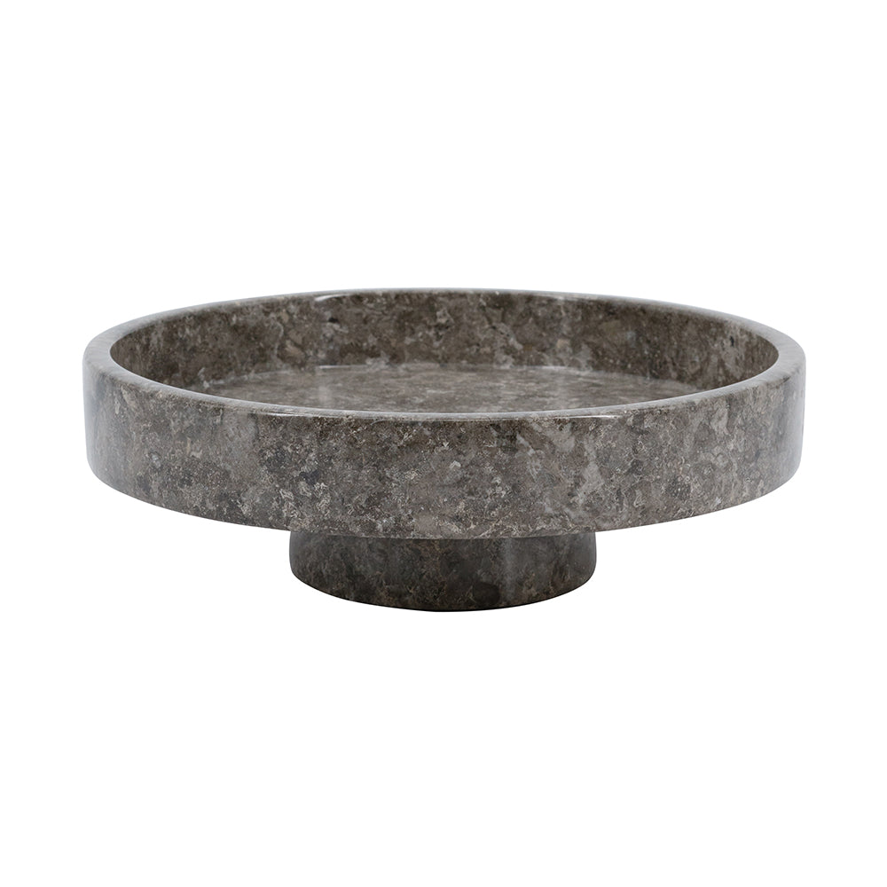 Marble Pedestal Plate with Sturdy Base - Gray