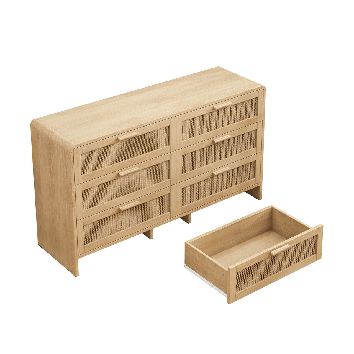 Modern Arc Shaped Corner Rattan Cabinet With 6 Drawers