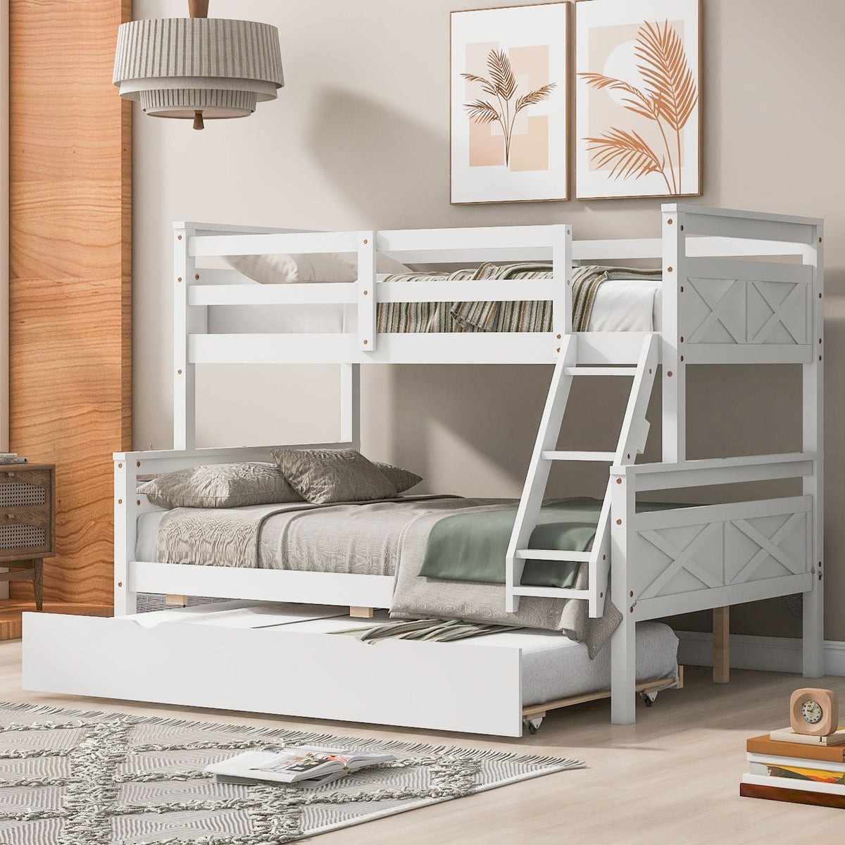 Twin Over Full Bunk Bed with Ladder and Storage Options - White or Dark Gray