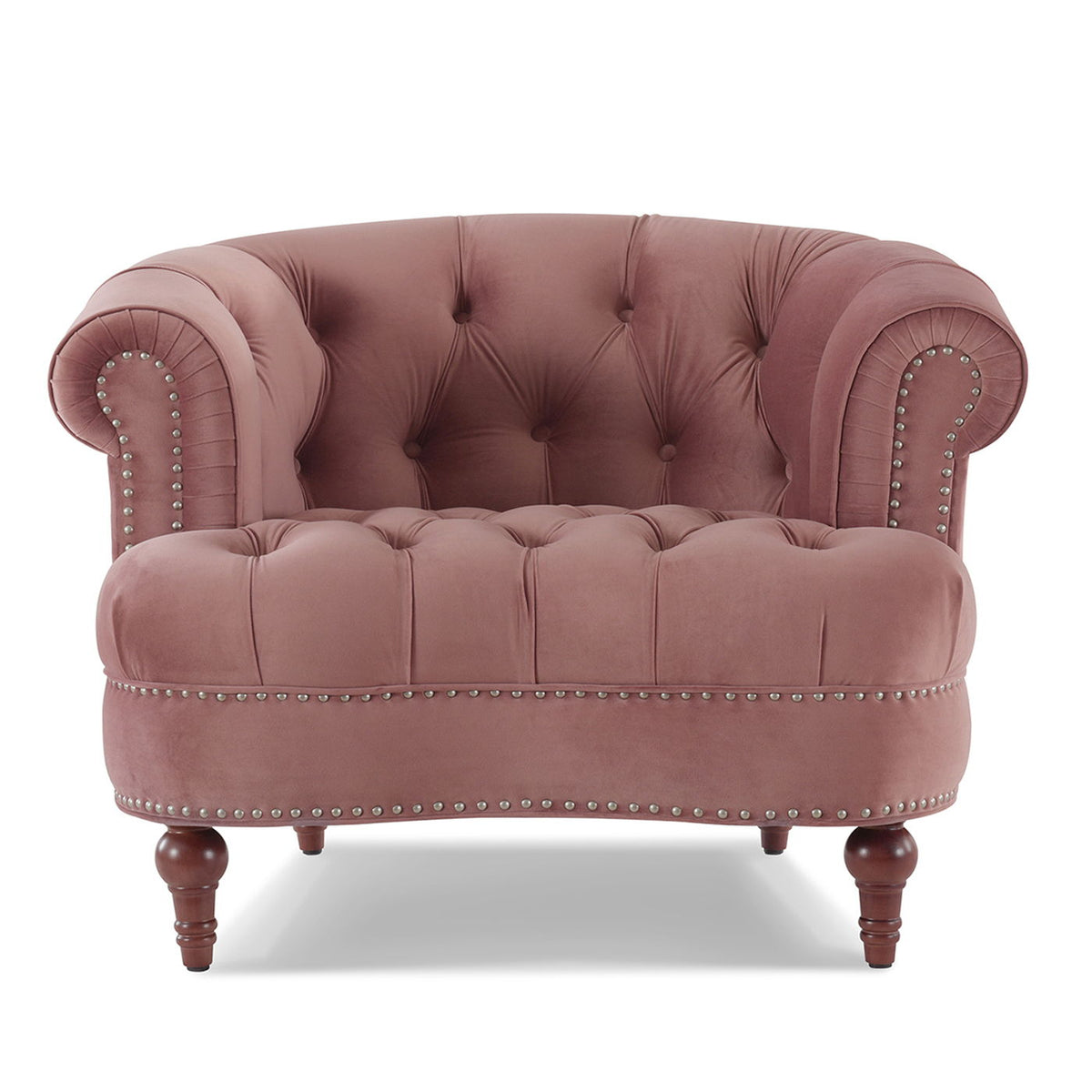 Victorian Tufted Upholstered Accent Chair with Nailhead Trim - Dark Red, Blue, or Pink
