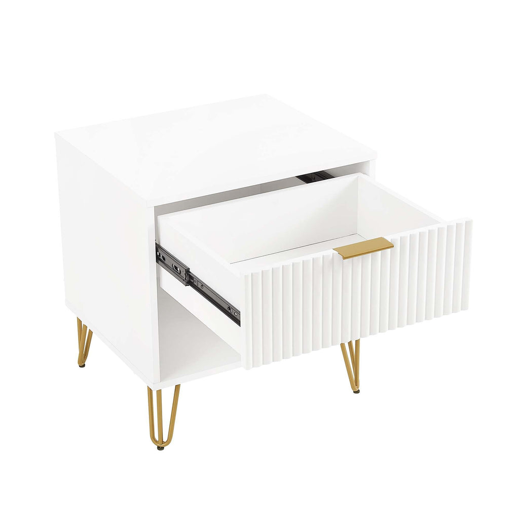 Modern Nightstand with Fluted Drawer and Metal Handles - Multiple Colors