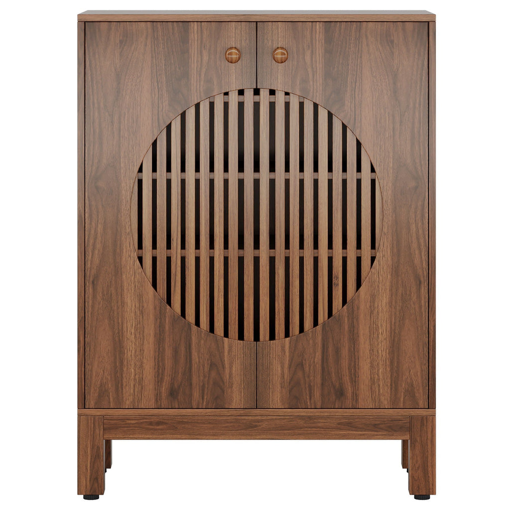 5 Tier Shoe Cabinet with Louvered Doors - Brown