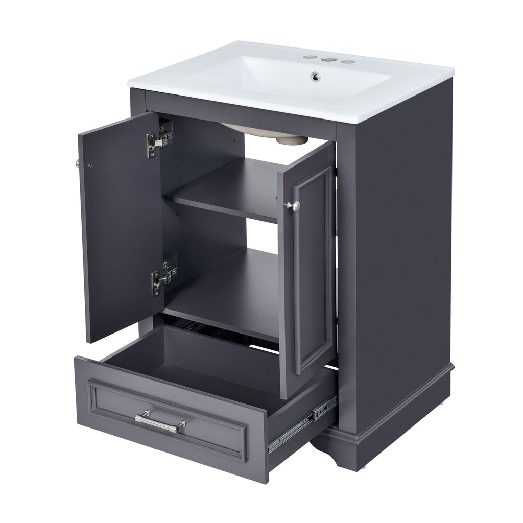 Modern Bathroom Vanity with Ceramic Sink Combo and Storage Cabinet - Multiple Colors