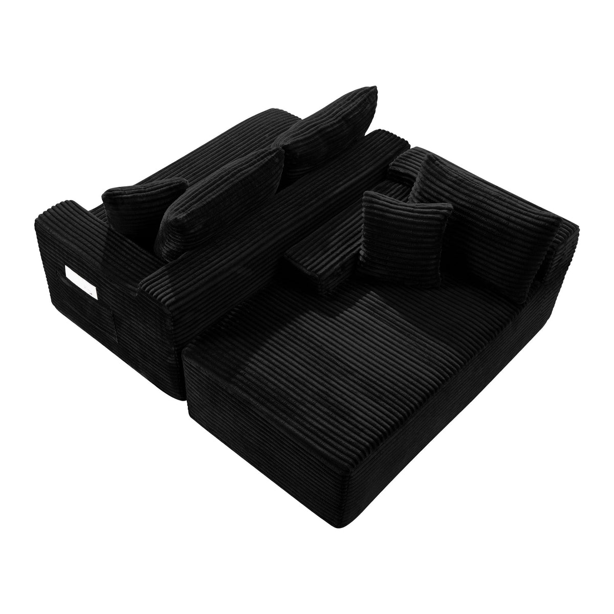 Corduroy U-Shaped Sectional Sofa with Deep Seat - Black