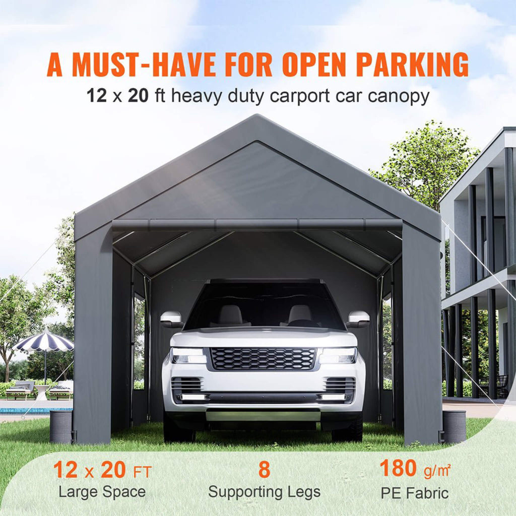 [12X20FT] Heavy-Duty Outdoor Premium Garage Tarp Canopy Shelter W/ Removable Sidewalls (SAK94615)