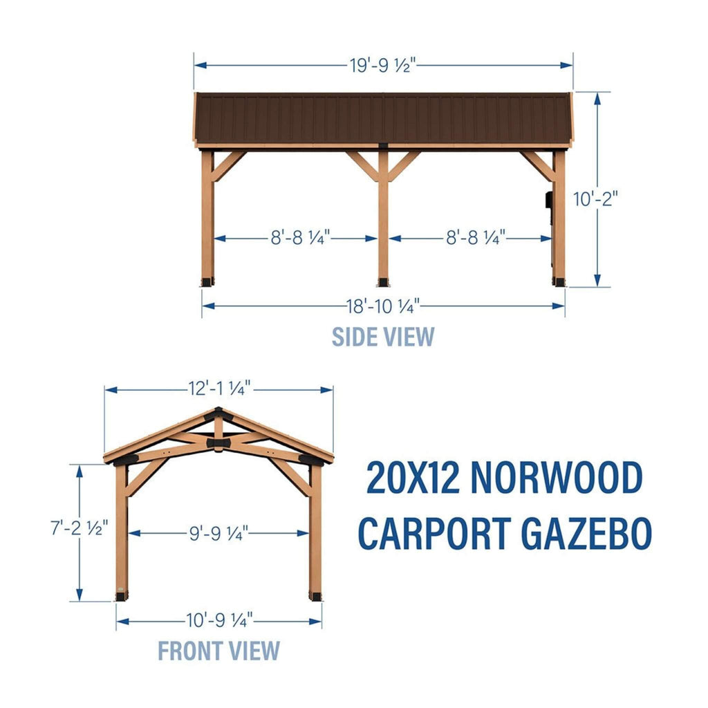 [12X20FT] Premium All Cedar Wooden Carport Pavilion Gazebo With Sloped Hardtop Steel Roof (SAK14279)