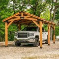 [12X20FT] Premium All Cedar Wooden Carport Pavilion Gazebo With Sloped Hardtop Steel Roof (SAK14279)