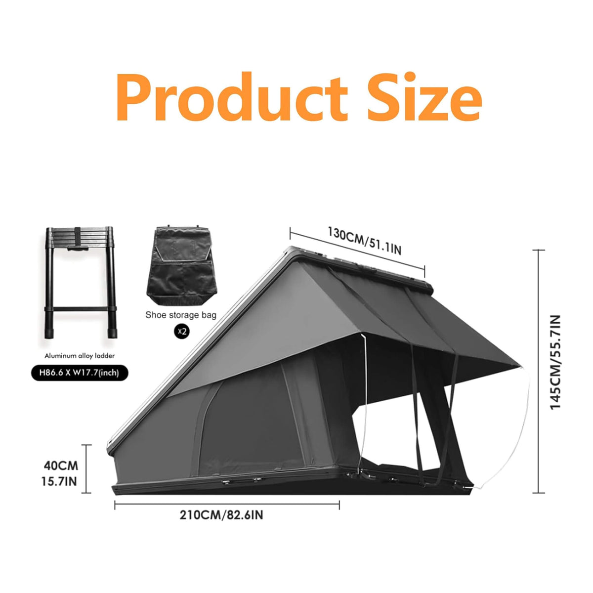 Nova Aluminum Hard-Shell Rooftop Tent With Ladder, Tri-Color LED Lighting, And Memory Foam Mattress [2-3 People] (SAK57409)